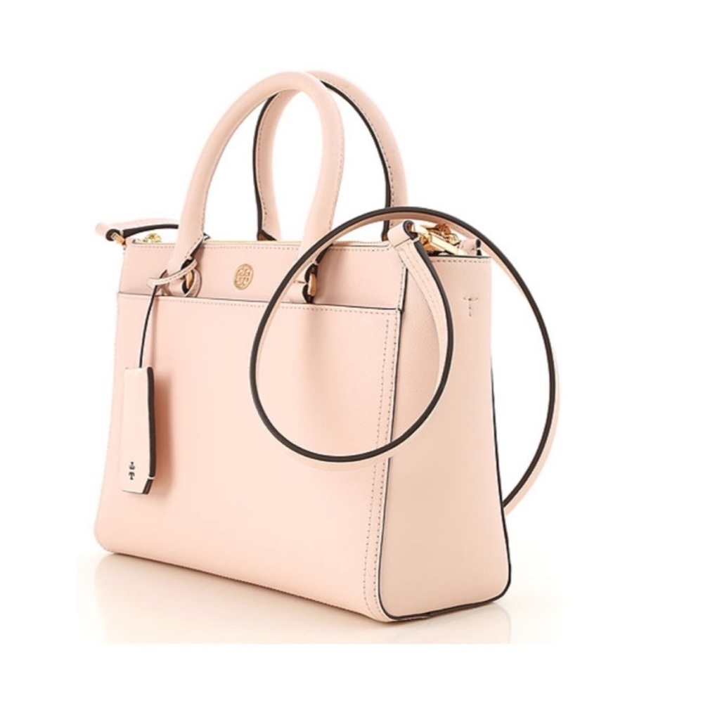 NWOT Tory Burch Saffiano Leather Pink Robinson double zip tote bag - Picture 2 of 16